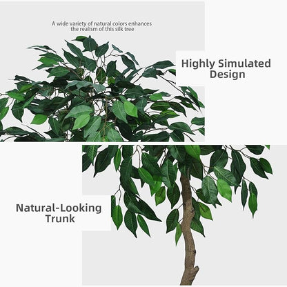 Artificial Ficus Tree 5FT - Faux Indoor Tree with Gray Tall Planter - Fake Ficus Floor Plant Potted - Artificial Silk Tree for Home Office Living Room Decor Indoor