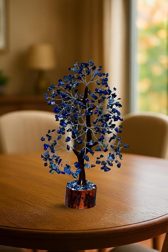 Lapis Lazuli Silver Wire Artificial Gemstone Tree – Decorative Crystal Tree for Home & Office Feng Shui Décor