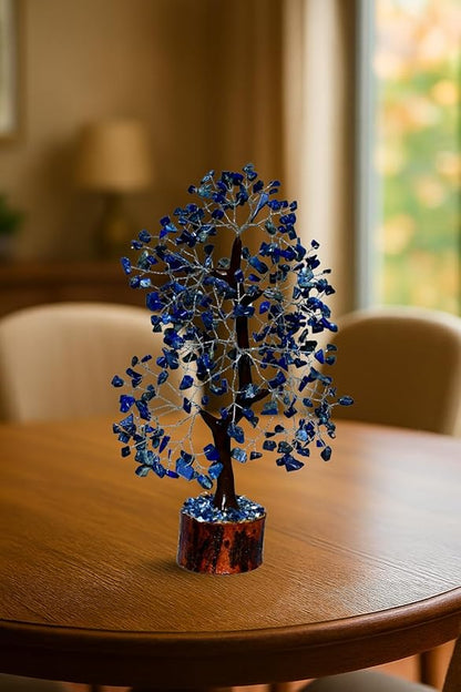Lapis Lazuli Silver Wire Artificial Gemstone Tree – Decorative Crystal Tree for Home & Office Feng Shui Décor