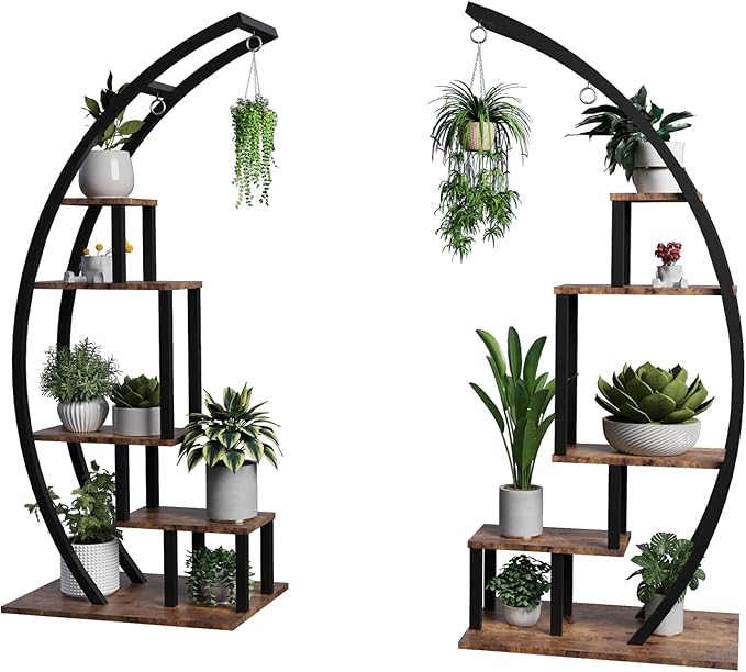 Plant Stand Indoor,5 Tiered 56" Tall Metal Plants Shelf,Large Plant Rack Display Shelves, Curved Plant Holder for Living Room, Patio