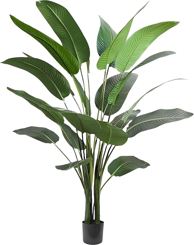 Artificial Bird of Paradise Tree 8FT with 21 Leaves Realistic Thick Banana Leaf Tall Large Faux Tropical Plant 94 Inch Black Pot for Indoor Home Office Poolside Porch Mall Hotel School Decor