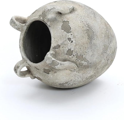 LuxenHome Rustic Ceramic Vase,11'' Gray and White Round Vase,Terracotta Large Flower Vases with Handles for Living Room Home Decor,Vintage Pottery Tall Vases Home Décor Accents