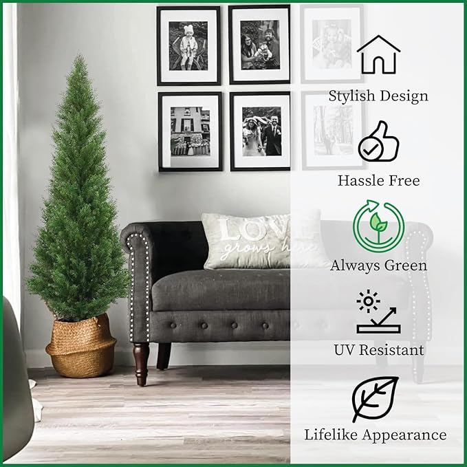 Two 5 Foot Outdoor Artificial Cedar Topiary Trees Potted Plants Two Peace Construction