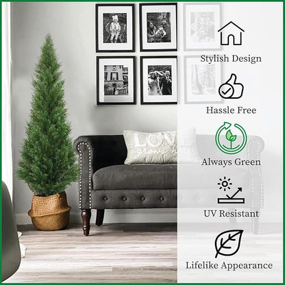 Two 5 Foot Outdoor Artificial Cedar Topiary Trees Potted Plants Two Peace Construction