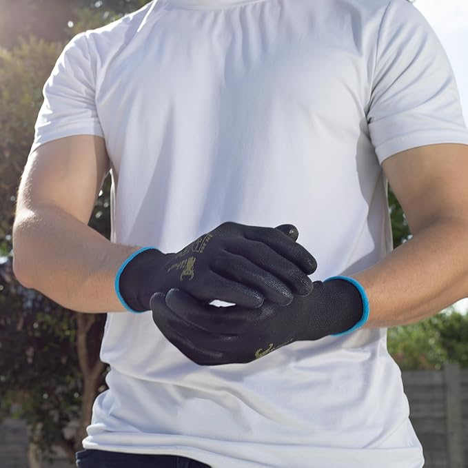 G & F Work Gloves for Men, Lightweight Grip, Polyurethane Coated, Touchscreen Compatible, Flexible & Breathable, Durable Construction, Ideal for Gardening, Mechanics, and General Duty Tasks, 12 Pairs