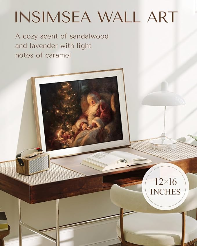 InSimSea Christmas Decor Framed Wall Art Santa Claus and Christmas Tree Canvas Painting Pictures Room Aesthetic Vintage Rustic Holiday Home Decor Xmas Gifts for Living Room Bedroom Bathroom 12L x 16W