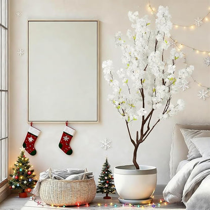 7.2ft Tall Artificial White Cherry Blossom Tree Indoor Decor, Fake Silk Flower Cherry Tree Plant Outdoor, Faux Flowering Tree Christmas New Year Home Decor