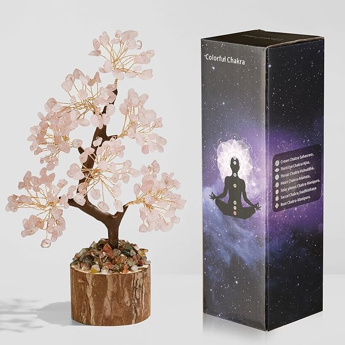 DUQGUHO Rose Quartz Crystal Tree - Cherry Blossom Pink Crystal Decor for Positive Energy, Meditation, Office - Good Luck Gifts for Women & Mom