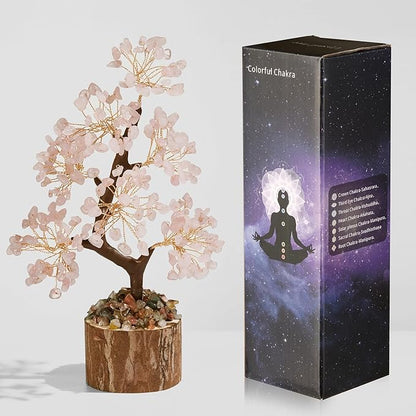 DUQGUHO Rose Quartz Crystal Tree - Cherry Blossom Pink Crystal Decor for Positive Energy, Meditation, Office - Good Luck Gifts for Women & Mom