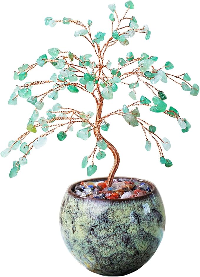 Runyangshi Green Aventurine Crystal Tree of Life - 8" Large Natural Chakra Healing Crystal Tree, Bringing Money, Good Luck, Positive Energy for Home Decor, Feng Shui Gifts, Office Desk Ornament