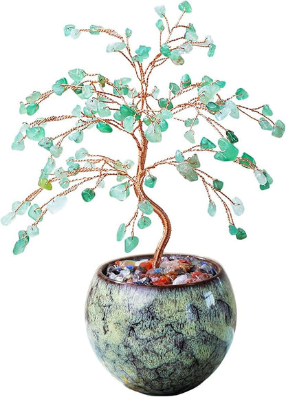 Runyangshi Green Aventurine Crystal Tree of Life - 8" Large Natural Chakra Healing Crystal Tree, Bringing Money, Good Luck, Positive Energy for Home Decor, Feng Shui Gifts, Office Desk Ornament