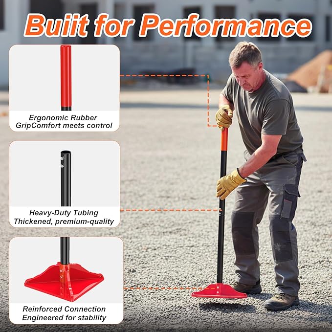 8" x 8" Steel Tamper Tool, 48" Long Handle Heavy Duty Hand Compactor for Soil, Gravel, Dirt & Asphalt, Ergonomic Ground Leveler for Pavers, Driveway Repair, Lawn & DIY Landscaping