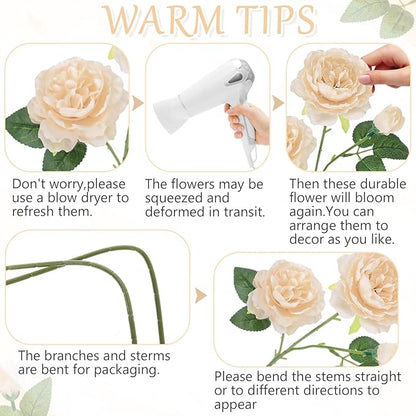 36 Bundles Artificial Flowers Peonies Roses Fake Bouquet for Wedding Bridal Shower Valentine's Day Decorations Fake Floral Arrangements Table Centerpieces Home Decor(Champagne)