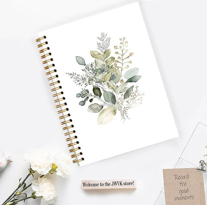 Boho Sage Green Floral Spiral Notebook, Green Eucalyptus Botanical Notebooks for Note Taking, Flower Floral Aesthetic Journal for Women, 5.5x8.3 Inch