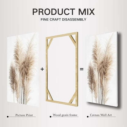 Wivsev Pampas Grass Canvas Wall Art,Beige Botanical Wall Art,Nature Botanical Pictures Prints,Minimalist Wall Decor for Living Room,Bedroom,Bathroom Decorations (24" x 36" x 3 pcs)