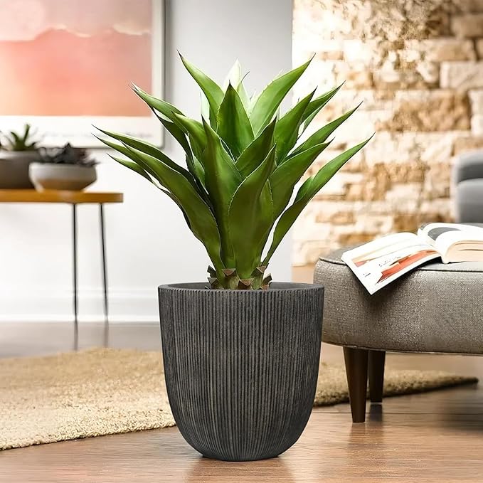 14.8"H Tall Round Plastic Planter for Indoor Outdoor Plants, Large Indoor Outdoor Plant Pots with Drainage Hole and Plug, Flower Pots for Plants, Modern Planter for Home Garden Patio,Vintage Black