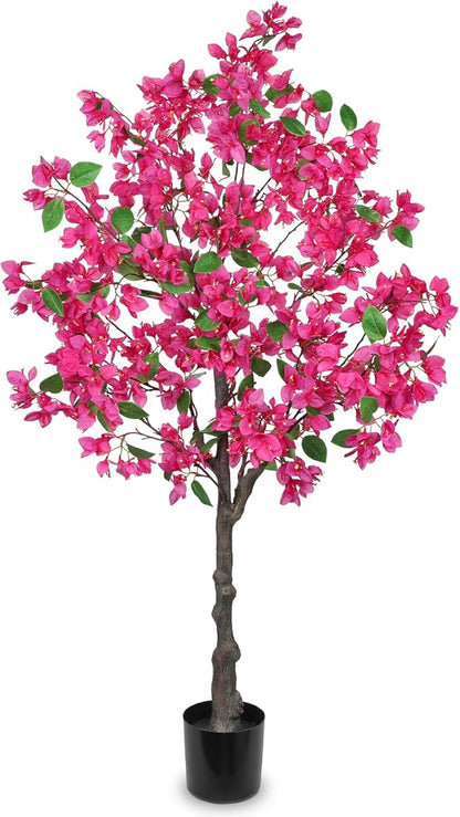 Briful Artificial Bougainvillea Tree in Black Pot 51.1" Tall Faux Silk Bougainvillea Floral Tree with Realistic Trunk Pink Fake Bougainvillea Plant for Home Office Living Room Bedroom Décor