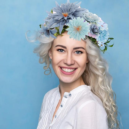 80 Pcs Assorted Fake Flower Heads Mini Artificial Flower Heads Bulk Silk Faux Daisy for Crafts Fake Peony Rose for Wedding Party Wreath Home Decoration(Blue)