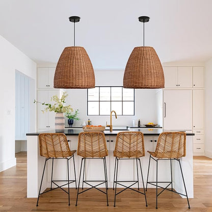 Rustic Rattan Chandelier Light Fixtures, 16.5IN Boho Hand Woven Pendant Light, 3-Lights Farmhouse Lampshade Dinning Room Hanging Lamp for Living Room Kitchen Island Hallway Bedroom Hallway