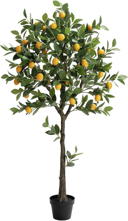 5ft Tall Artificial Lemon Tree with Fake Lemons Floor Plants Artificial for Decor Realistic to Indoor Home Office Fauxe Lemon Tree, Yellow