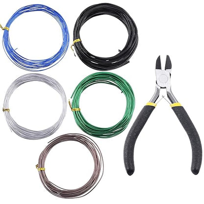 Glarks 5 Rolls Bonsai Wires Kit, 2mm 3mm 0.8mm 1mm 1.5mm Aluminum Bonsai Training Wire Tree Branches with Wire Cutter, 82 Feet Anodized Aluminum Set for Holding Bonsai Branches Small Trunks