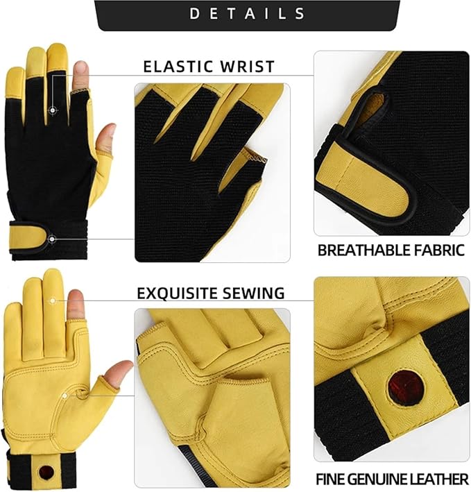 Genuine Cowhide Two-Finger Perforated Gloves - for Cycling, Gardening, Planting, Outdoor Machinery Handling