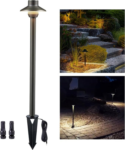 Gardenreet Landscape Path Lights Brass, 12V Low Voltage Pathway Lights Wired, Outdoor Garden Lights LED Waterproof, Mini Shade Bronze for Yard Walkway Driveway Without G4 Bulb