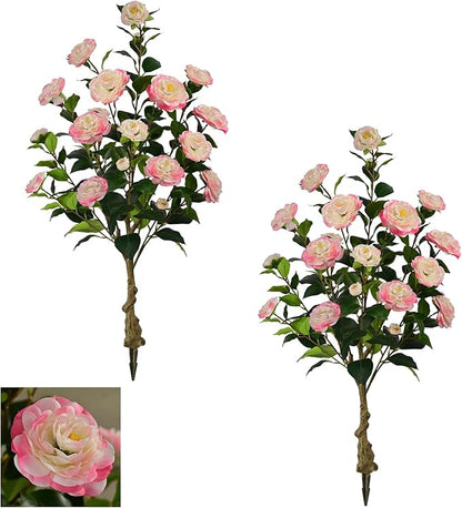 Artificial Camellia Tree with Spike, 36” Tall Faux Artificial Plants Outdoor Flower Tree with Pink Blooming Camellia Flower, Fake Flower Tree for Home, Garden Decor(Pink)