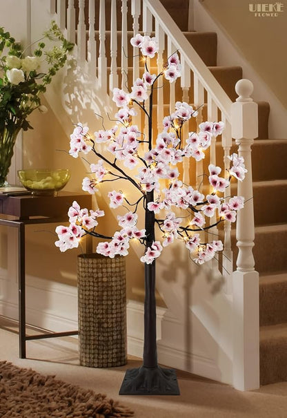 Uieke 4FT Cherry Blossom Tree, 48 Fairy Lights Artificial Lighted Tree for Home Inside Outdoor Spring Wedding Party Festival Decor, Warm White