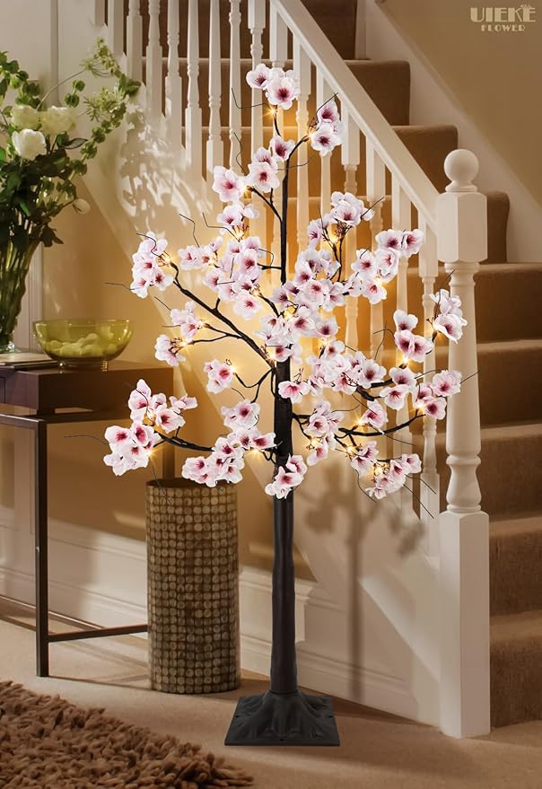 Uieke Cherry Blossom Tree, 6FT 96 Fairy Lights Artificial Lighted Tree for Home Inside Outdoor Spring Wedding Party Festival Decor, Warm White