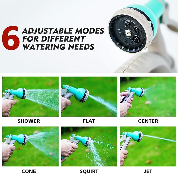 50FT Retractable Garden Hose Reel, Lightweight & Portable Hose Reel with 6 Patterns Spray Nozzle, Suitable for US Standard Hose Connection