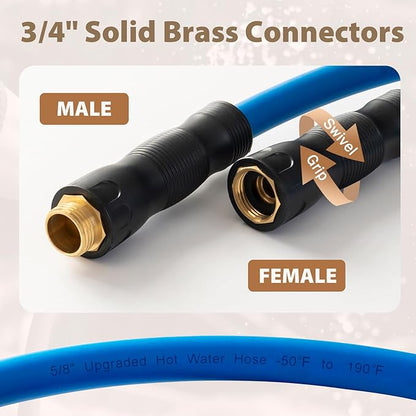 5/8" Hot/Cold Water Hose 5ft, -50℉ To 190℉ Heavy Duty,Flexible,Burst 600 Psi 3/4" Brass Fittings with Swivel Grip Handle for Outdoor,Yard, Farm, Blue