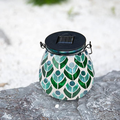 Afirst Mosaic Solar Lanterns Outdoor - Glass Hanging Solar Lights Hollow Out Waterproof Table Lamp Outdoor Decorative for Garden, Patio, Holiday Party Outdoor Decoration