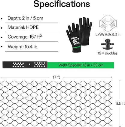 VIVOSUN 2’’ Depth Ground Grid, 6.5 x 17 ft, High-Density HDPE Geo Cell, 1885 lb per sq ft Load, Foldable & Tensile, Easy Installation with Gloves, Ideal for Gardens, Driveways, Pathways, Slopes