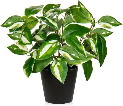 Oairse Artificial Plants Indoor Small Fake Plants in Pots Faux Pothos N‘ Joy Potted Plant Fake Indoor Plants with Black Pots for Bathroom Living Room Office Desk Shelves