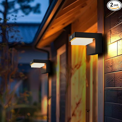 Square Solar Wall Lights - Solar Powered Wall Lamps - LED Lights - PIR Sensor & Two Lighting Modes - Rechargeable Battery Lasts Up to 55 Hours - 3000K - IP44 Weather Resistant - 2 Pack