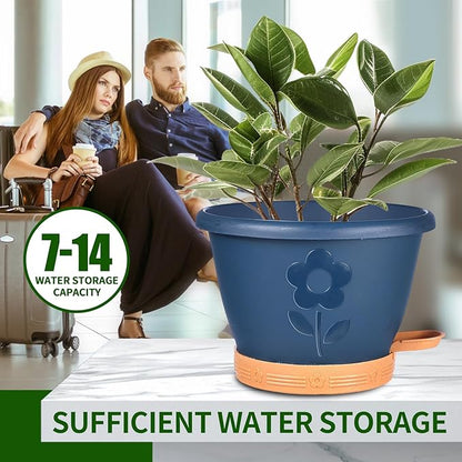Plant Pots, Flower Pots for Indoor/Outdoor Plants, Self Watering Plastic Planters Pots with Drainage Holes, Saucer & Reservoir, Decorative Nursery Planting Pots(10 Inch Set of 4)