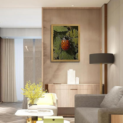 SAMHOU Framed Vintage Beetle Wall Art, 3D Textured Hand Drawn Sandstone Drawn Bug Artwork, Nature Botanical Wall Decor Painting, Rustic Woodland Cottagecore Oil Paintings 16''x24''