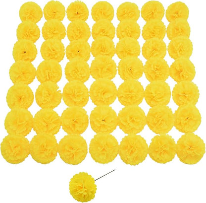 Silk Carnation Flower, 50 Artificial Flowers, Used for Wedding Decoration DIY Handmade Flowers, Carnation Flower Diameter 3.5 Inches and 6 Inches Stem (Yellow)