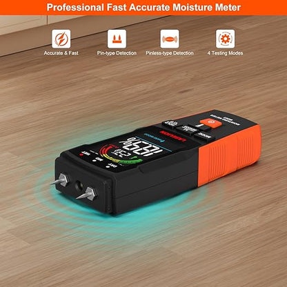 2-in-1 Pin & Pinless Moisture Meter MS03 – Accurate Moisture Detection for Wood, Concrete, Drywall, and More – LCD Display with Hold Function, Flashlight, and Auto Power Off