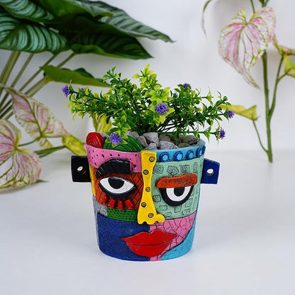 Abstract Face Plant Pot, Picasso Head Planter for Indoor Plants, Funny Face Flower Pot, Colorful Succulents Vase for Outdoor Garden and Home Decor