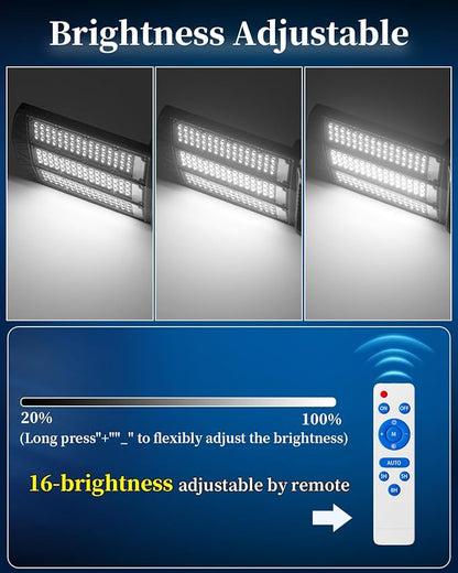Ofuray Of-11000W Solar Street Lights Outdoor, 800000LM Solar Security Flood Parking Lot Lights Commercial Dusk to Dawn, 6500k Led Big Power with Remote Control for Street,Court,Yard