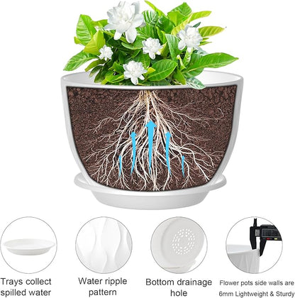 12 inch Large Plant Pots, Flower Pots with Multi-Mesh Drainage Holes and Saucer, Plastic Planters for Indoor and Outdoor Garden Plants (White, 12")