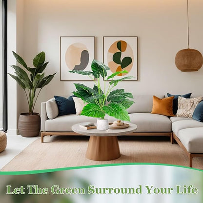 Artificial Faux Alocasia Tree Leave Plants - 2PCS 28'' Tall Fake Alocasia Leaf Plant Indoor Outdoor, Large Faux Floor Plant for Living Room Bathroom Bedroom Plants Decor, Farmhouse Home House Decor
