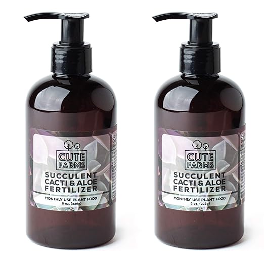 Cute Farms Succulent, Cacti, & Aloe Fertilizer | Gentle Monthly Use Formula Plant Food (Two - 8 oz. Bottles)