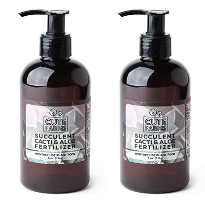 Cute Farms Succulent, Cacti, & Aloe Fertilizer | Gentle Monthly Use Formula Plant Food (Two - 8 oz. Bottles)