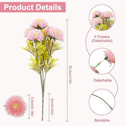 FGSAEOR 12 Bundles Artificial Dandelion Flowers for Outdoor Indoor, Faux Flower with Eucalyptus Leaves Fake Plants Greenery, Garden Home Decor