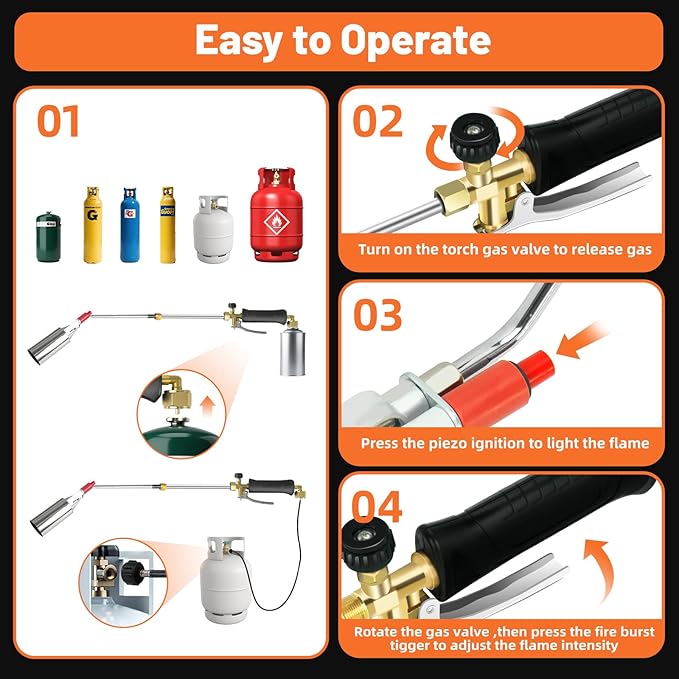 Propane weed torch, Blow Torch High Output with 14FT hose, Extended detachable blow torch with self-igniter and Turbo Trigger, for Weeding,Roofing,Melting Snow,Road Paint Removing