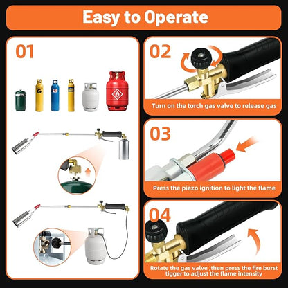 Propane weed torch, Blow Torch High Output with 14FT hose, Extended detachable blow torch with self-igniter and Turbo Trigger, for Weeding,Roofing,Melting Snow,Road Paint Removing