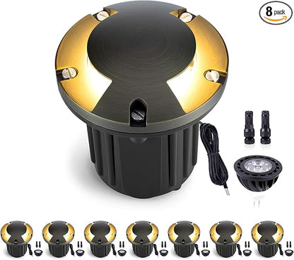 Gardenreet Low Voltage Landscape Well Lighting - Brass In-Ground Hardwired Replaceable Bulb Ip65 Light, LED 12V Fixture, Antique Bronze for Path Patio Floor with 5000K Daylight White MR16 Bulb